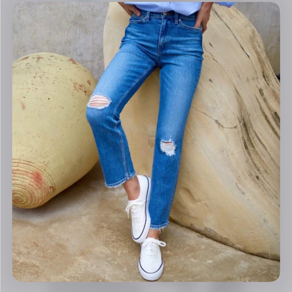 AYR Straight Leg Ripped Mid Blue Jeans